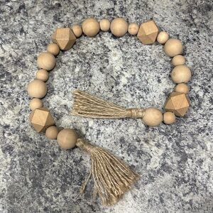 Decorative Wooden Bead Chain with Tassels, Tan Accent Decor